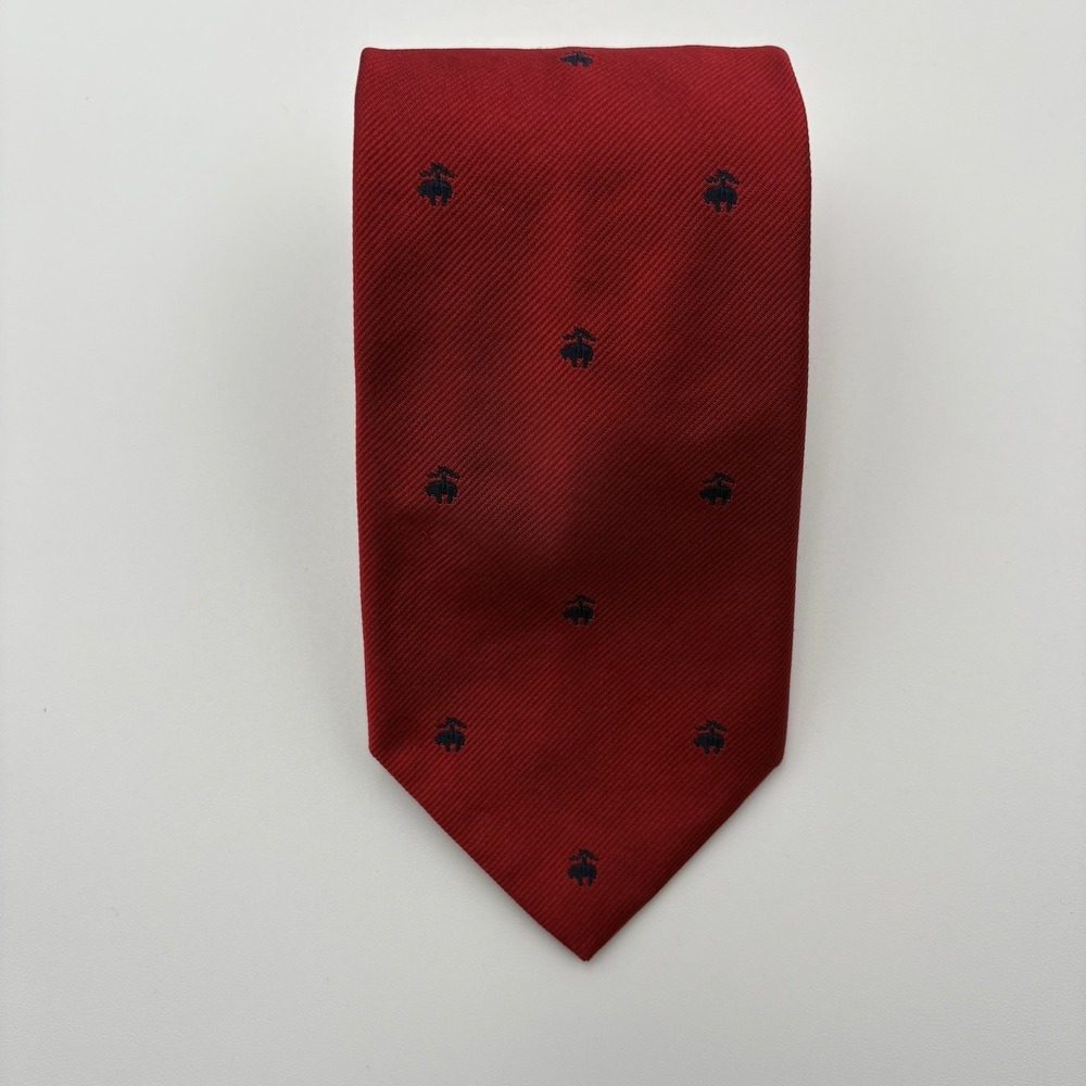 Brooks Brothers Tie Mens Red Silk Golden Fleece Logo Geometric Uniform Width 3.5